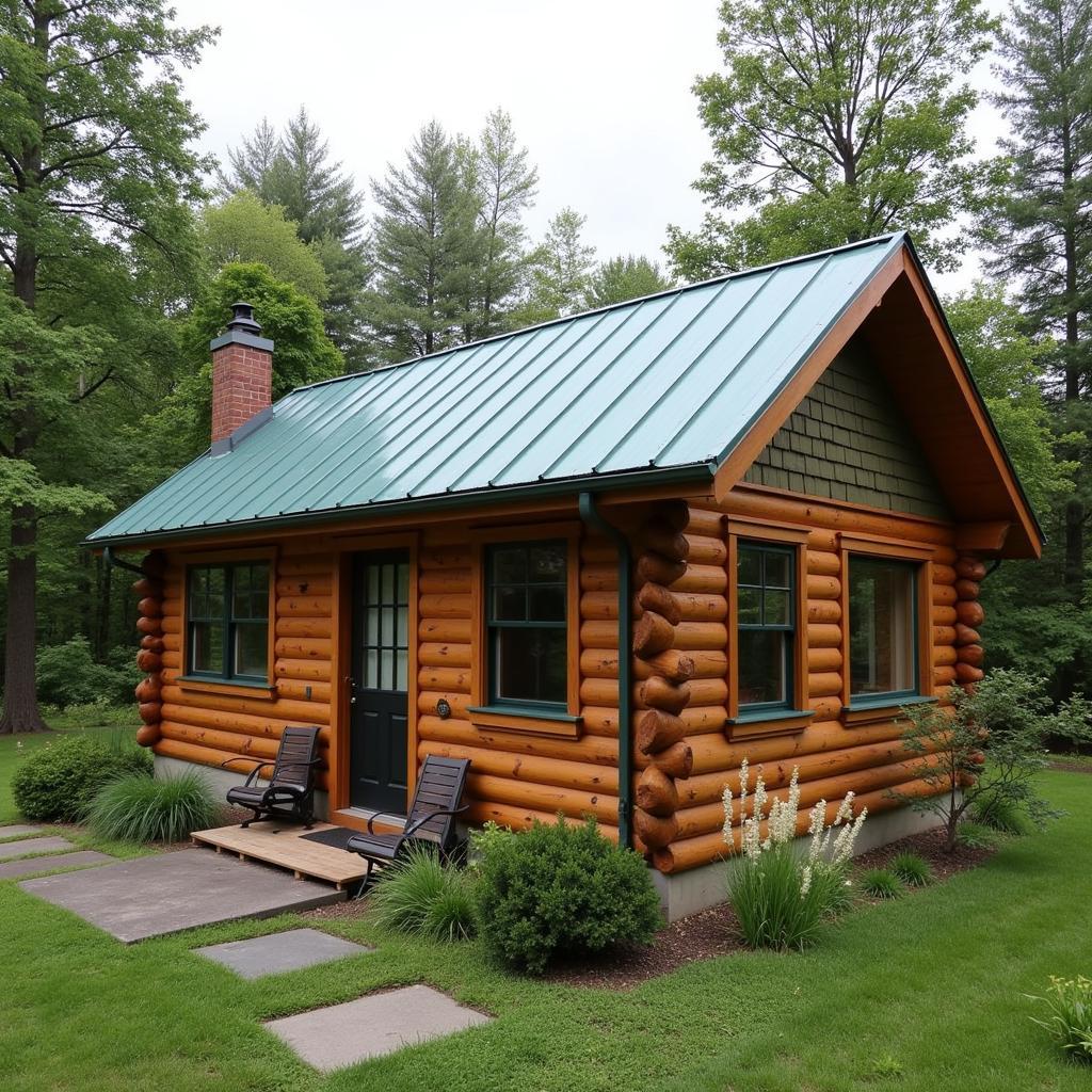 Natural and weathered siding finishes complementing a copper roof