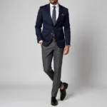 Man in a Navy Blue Blazer and Grey Pants