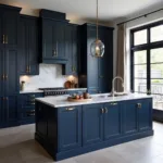 Navy Blue Cabinets with Grey Countertops