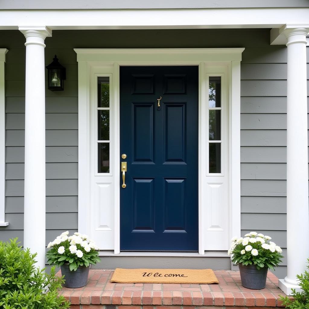 Navy Blue Door with Grey House