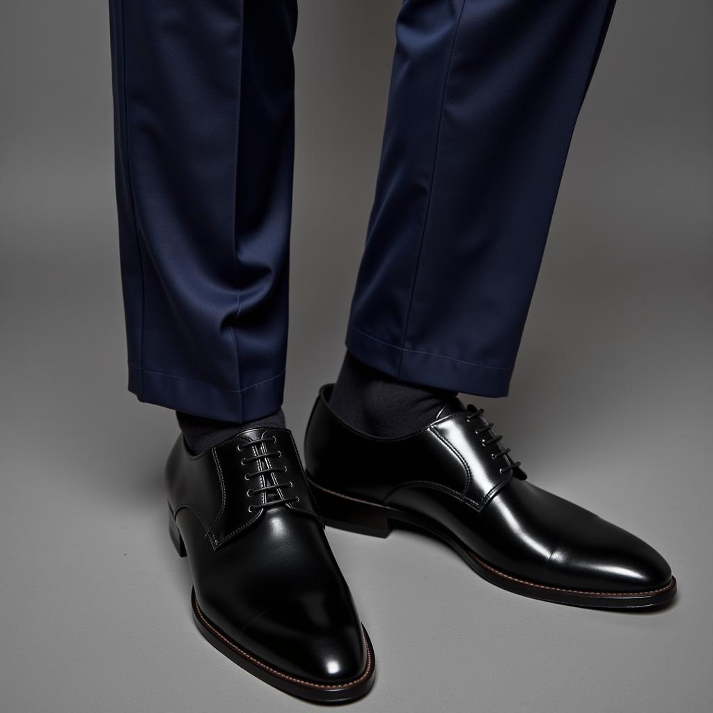 navy suit with black shoes