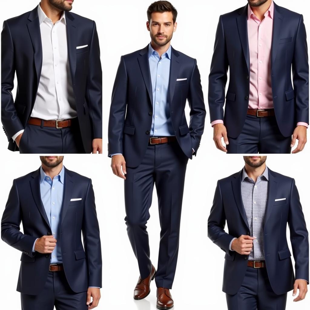 Men in Navy Suits with Different Shirt Colors