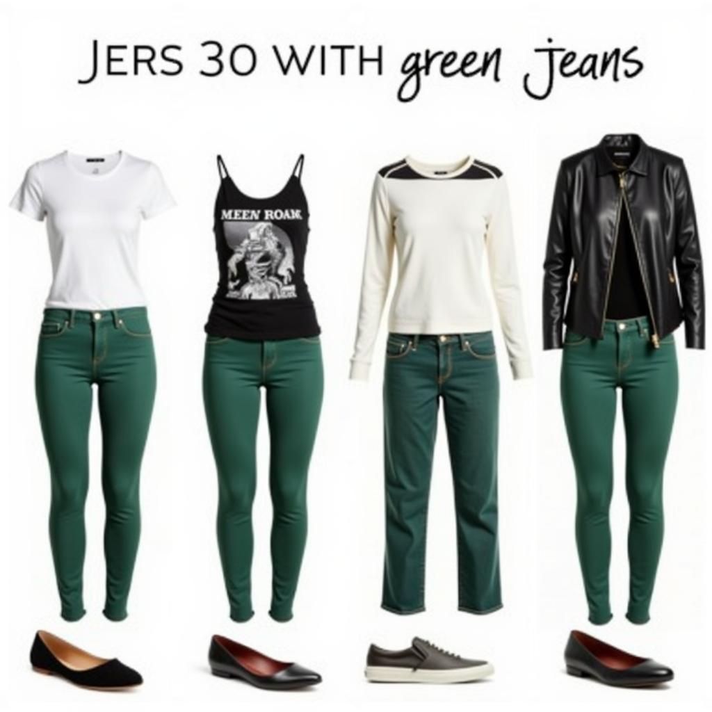 Neutral outfits with green jeans