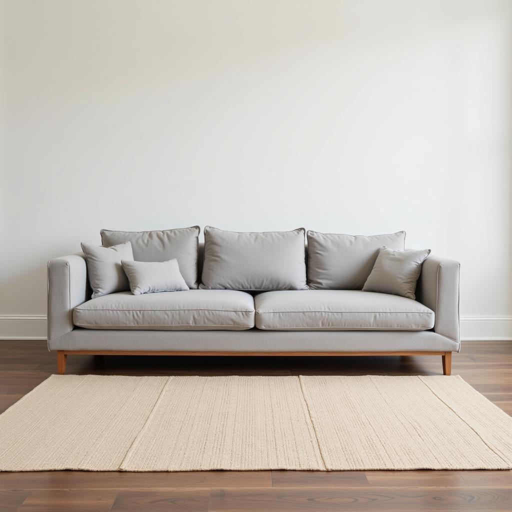 Grey sofa with a neutral textured rug