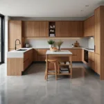 Oak Cabinets with Grey Floors in Kitchen