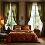 Olive Green Curtains with Burnt Orange Bedspread