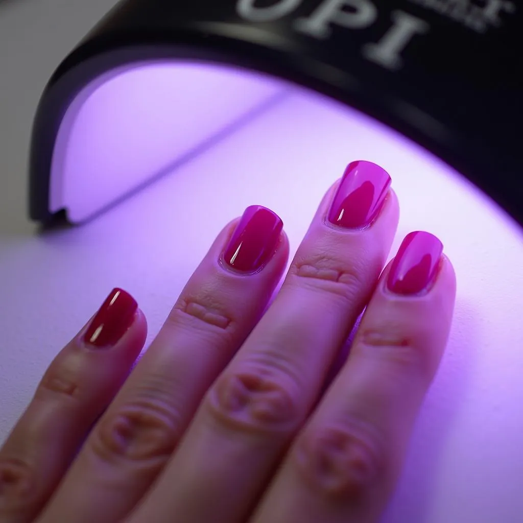 OPI gel polish curing under UV lamp