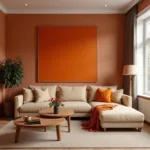 Living Room Design with Orange and Brown Accents