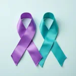 Orchid and teal ribbons for testicular cancer awareness