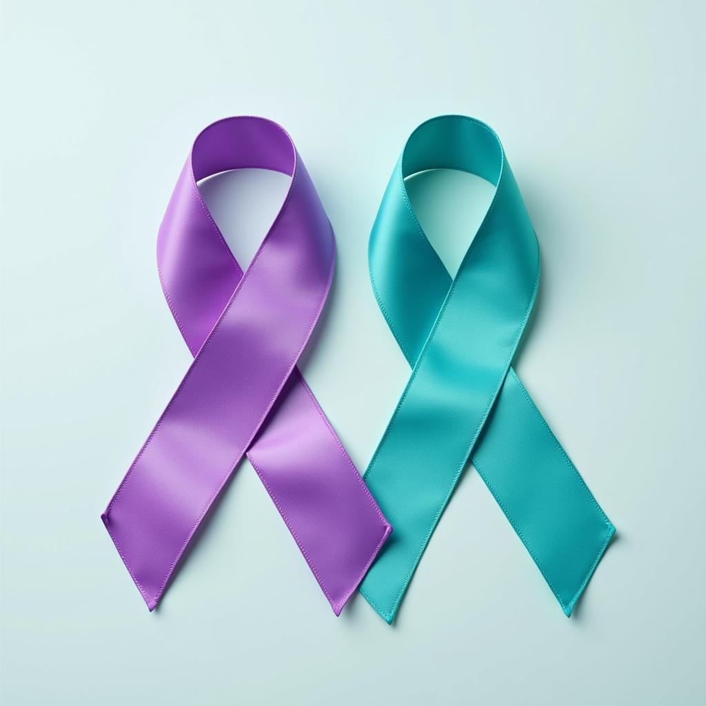 Orchid and teal ribbons for testicular cancer awareness