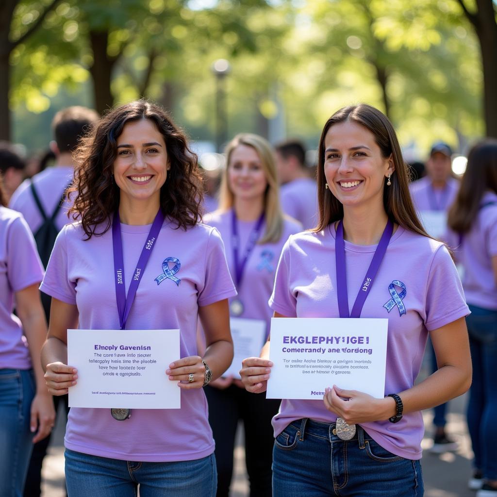 People Wearing Lavender Ribbons at Epilepsy Awareness Event