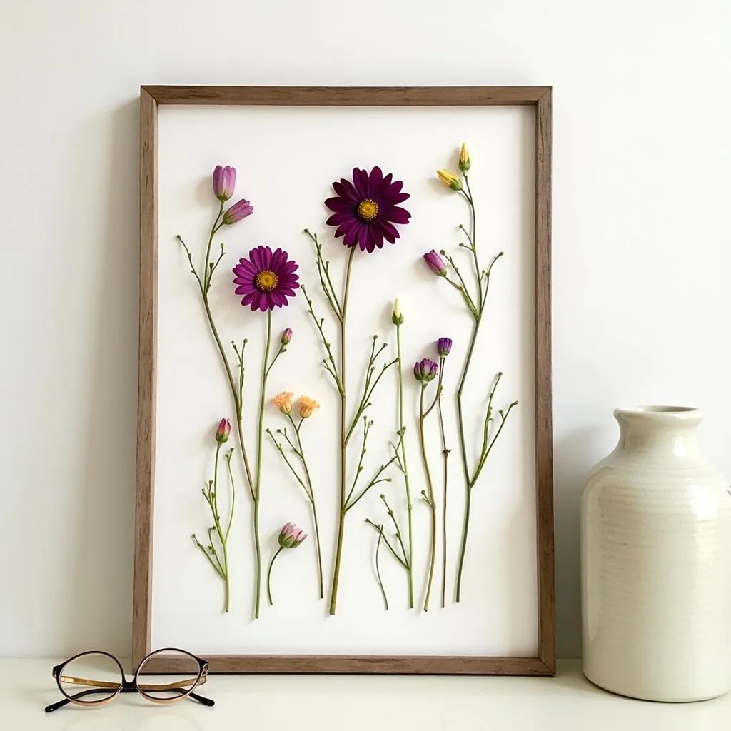 Preserving pressed flowers in a frame