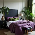 Purple and Black Bedroom with Green Accents