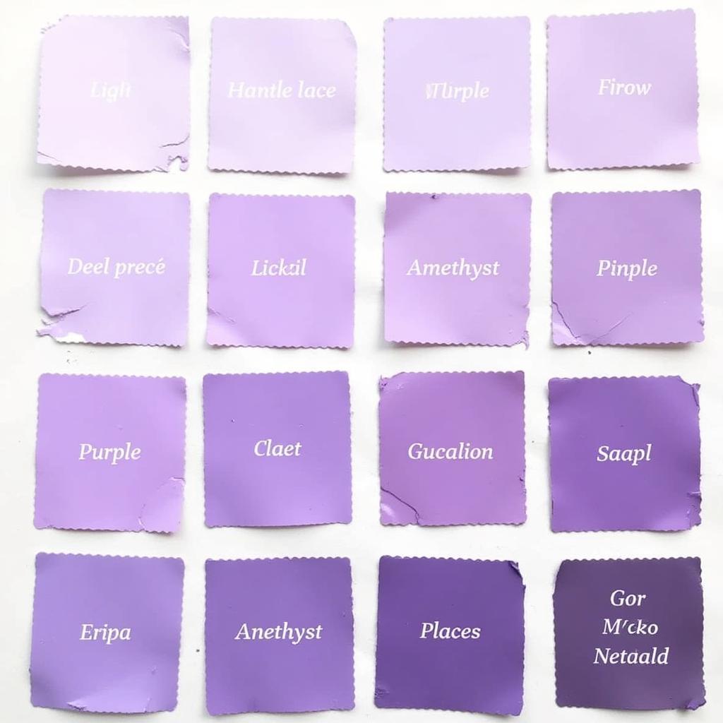 Various shades of purple paint swatches