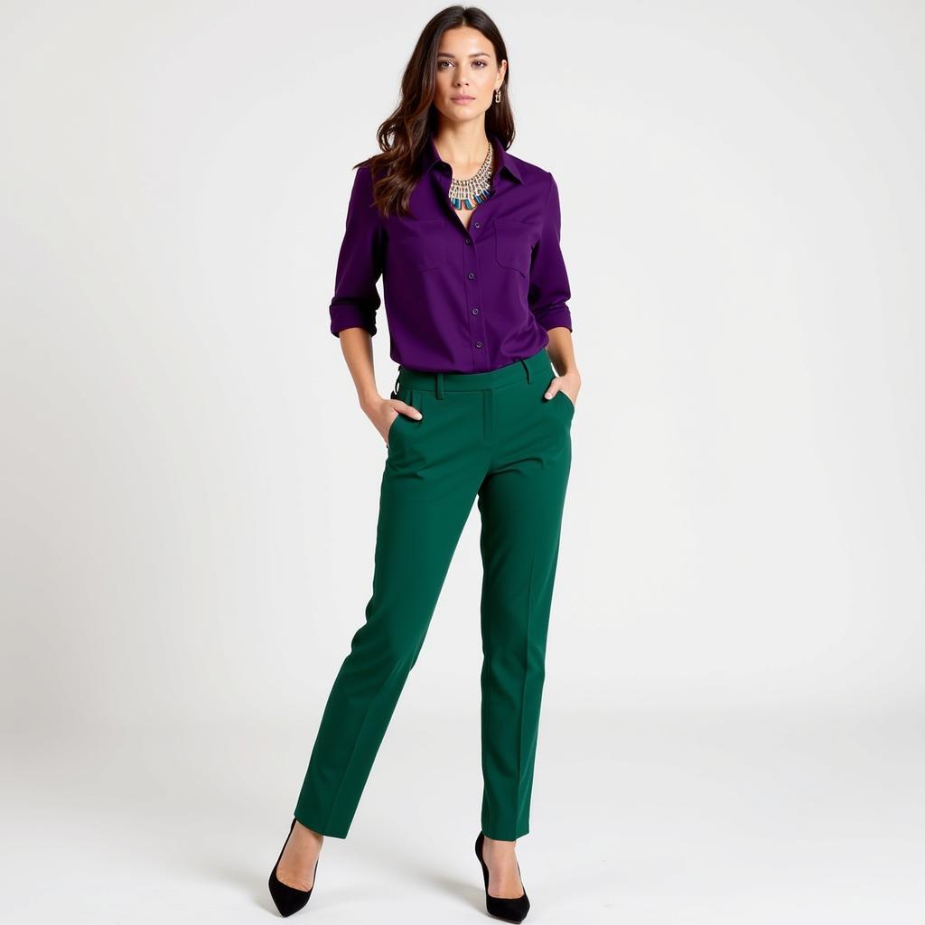 Purple Shirt with Green Pants Outfit