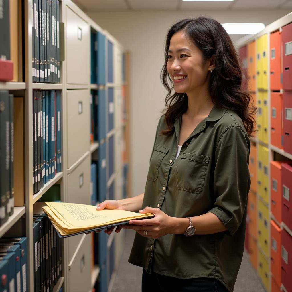 Woman Efficiently Retrieving Files