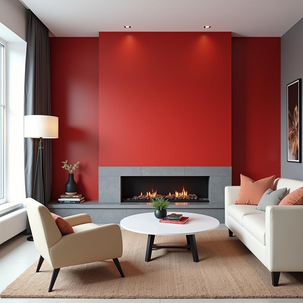 Red Accent Wall in a Living Room