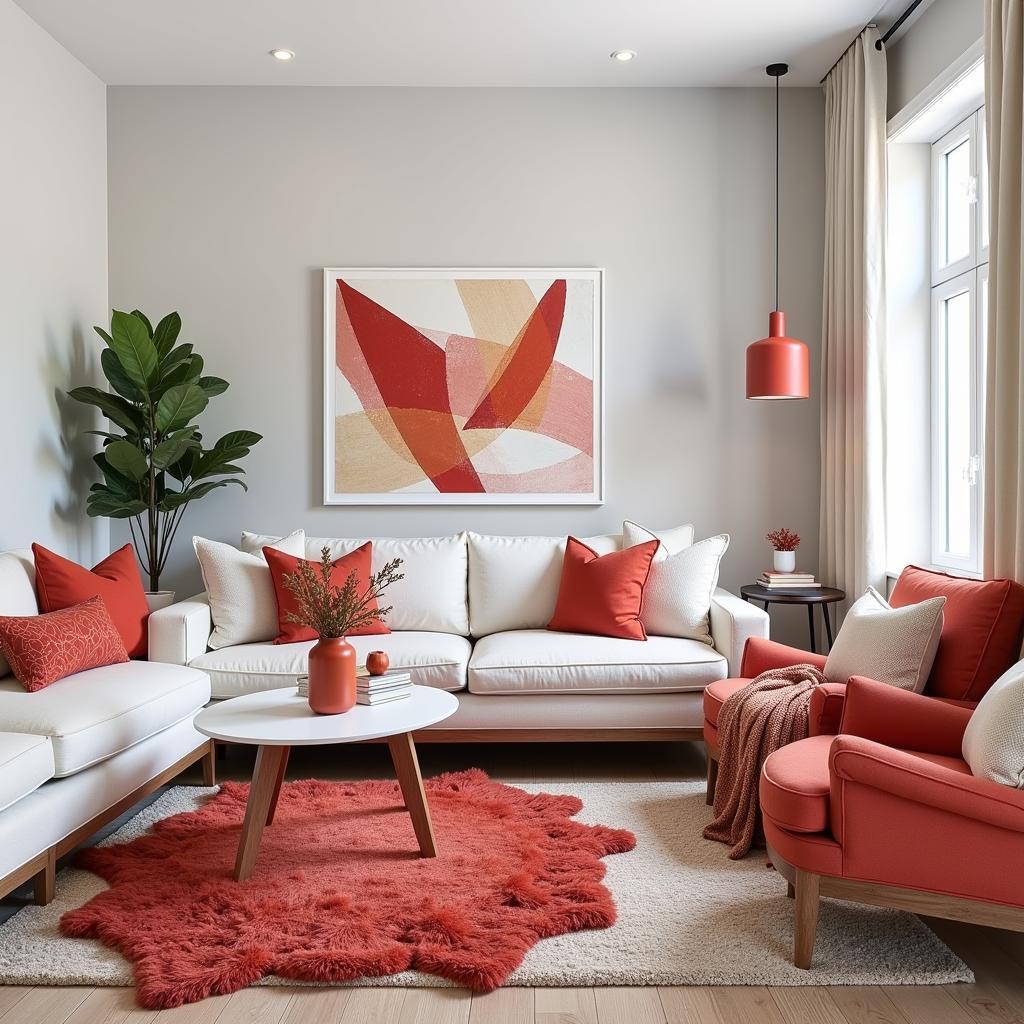 Red Accents in a Neutral Room