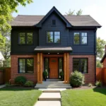 Red Brick House with Black Siding and Wood Accents