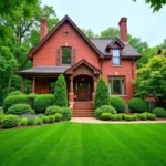 Red Brick House with Green Landscaping