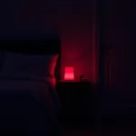 Red LED night light in a bedroom