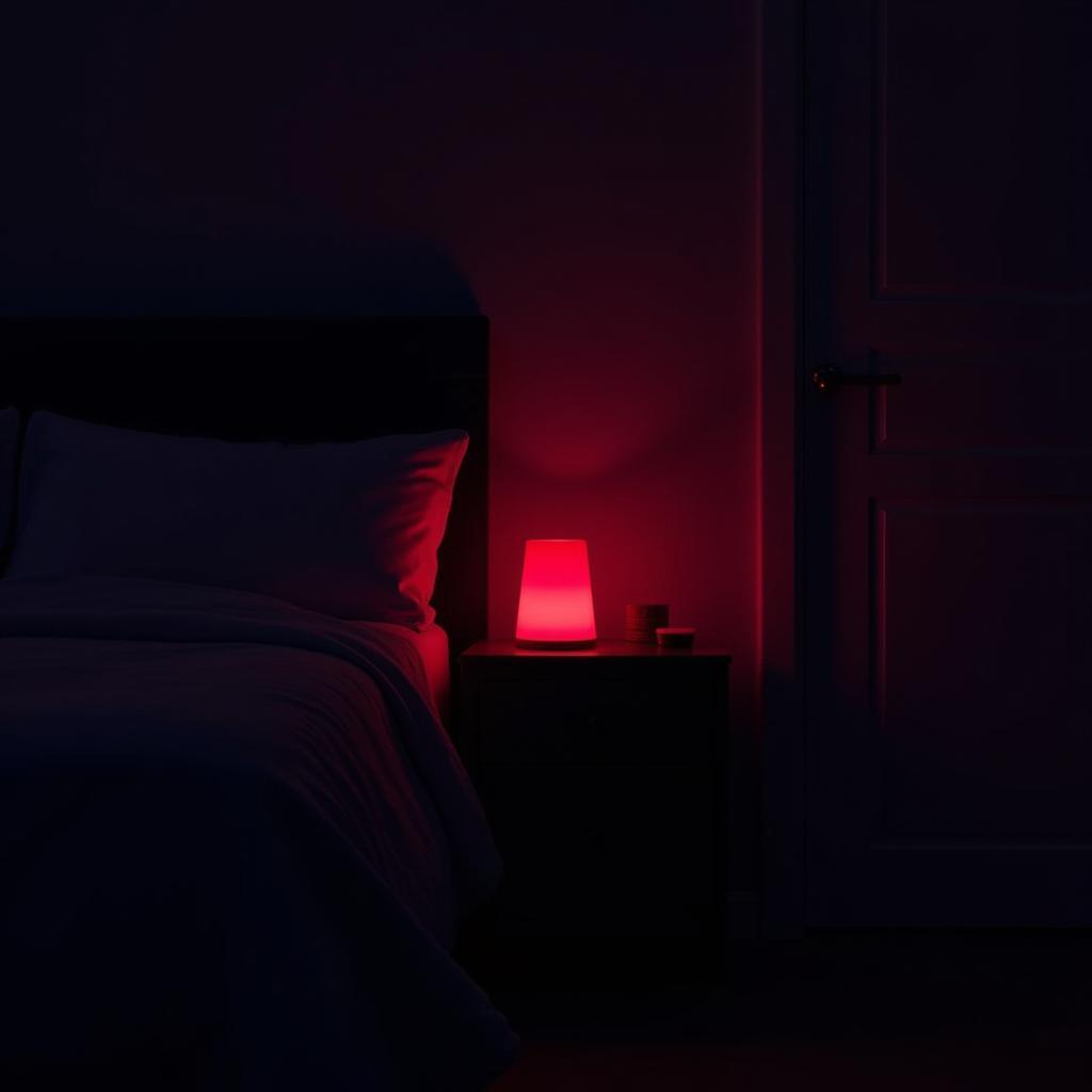 Red LED night light in a bedroom