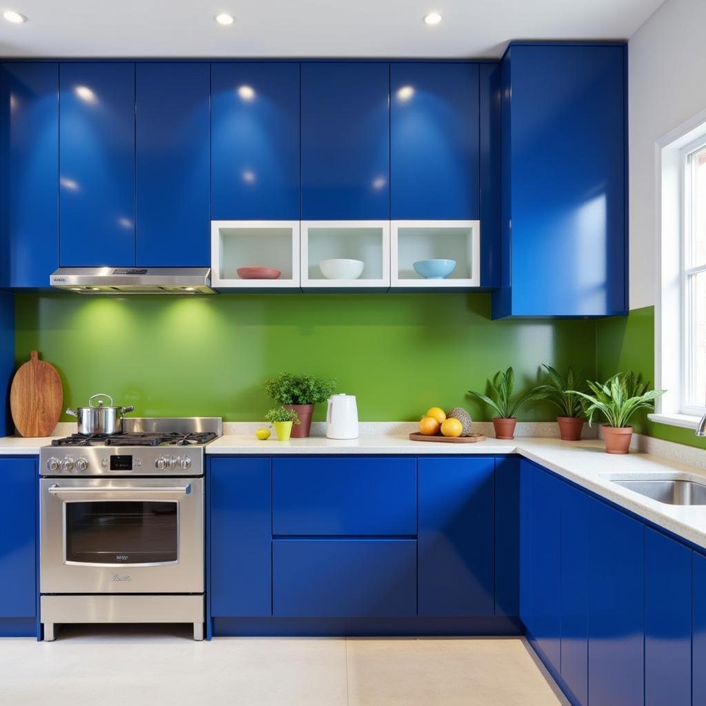 Royal Blue and Green Kitchen