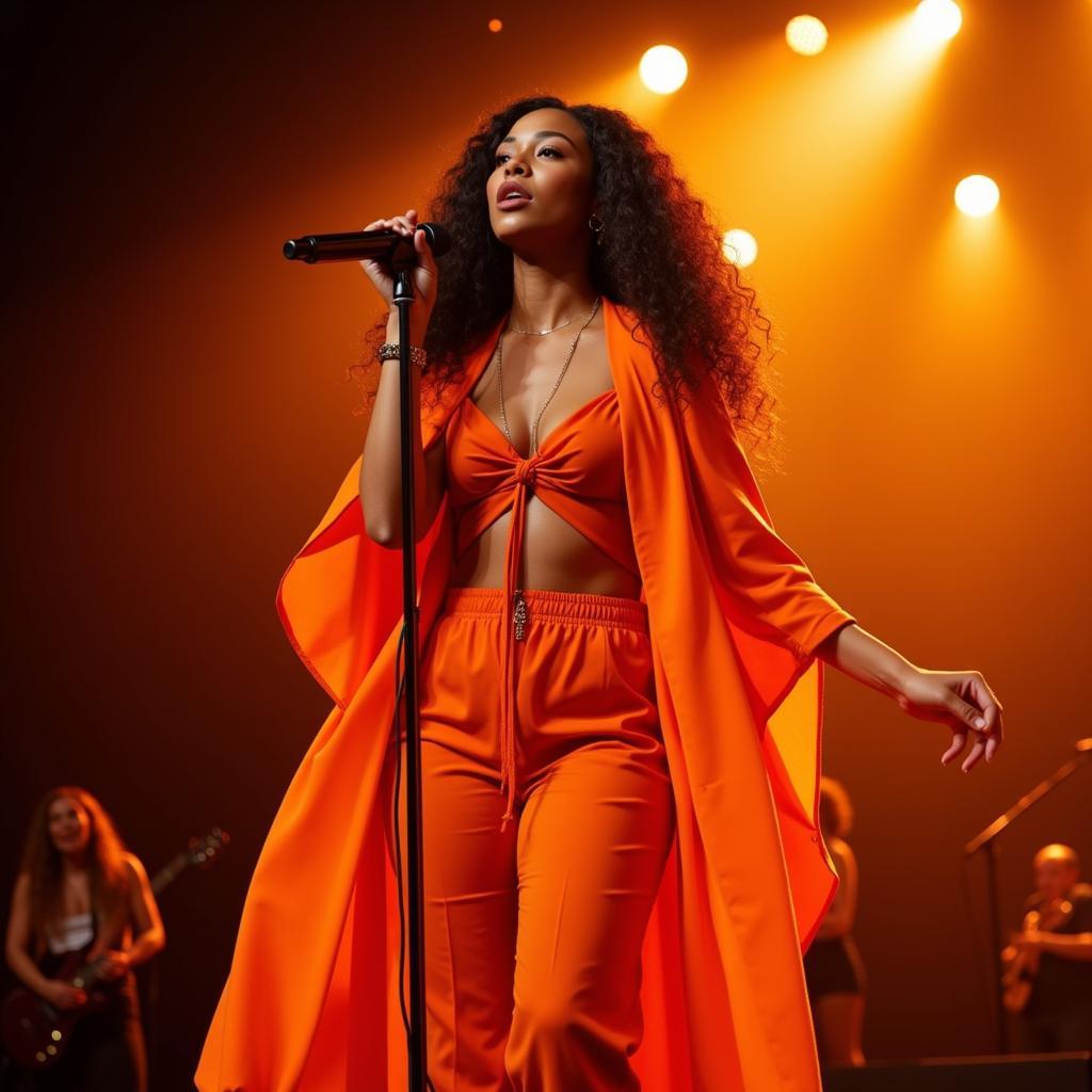 SZA in an orange outfit