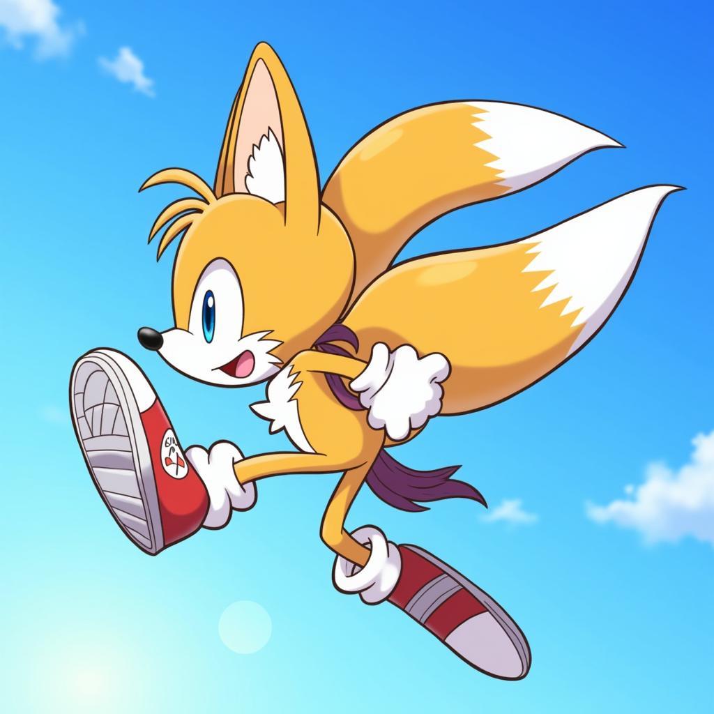 Tails using his tails to fly