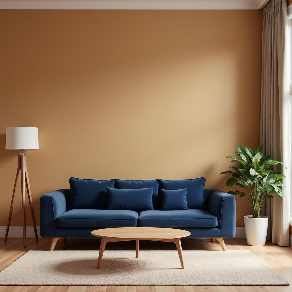 Tan Walls with Navy Blue Furniture