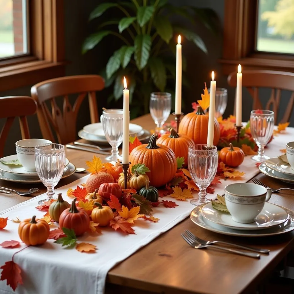 Thanksgiving Table Decorated with Autumn Colors