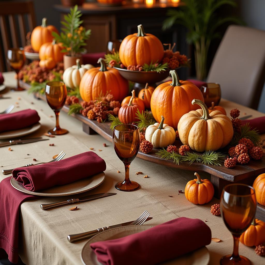 Thanksgiving table setting with traditional colors