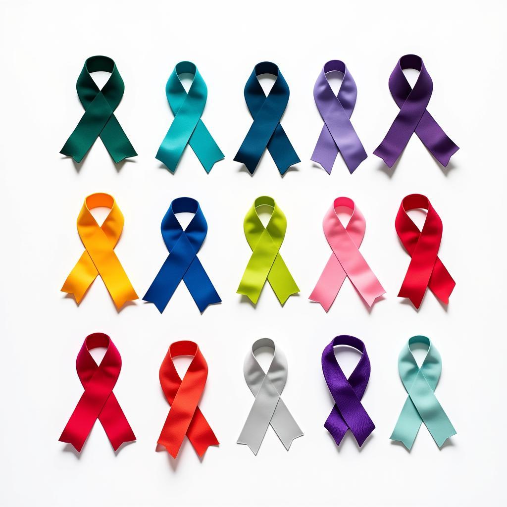 Different colored ribbons for various cancers