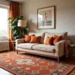 Warm Beige Couch with a Terracotta Rug