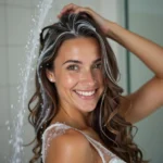 Woman washing her hair in shower