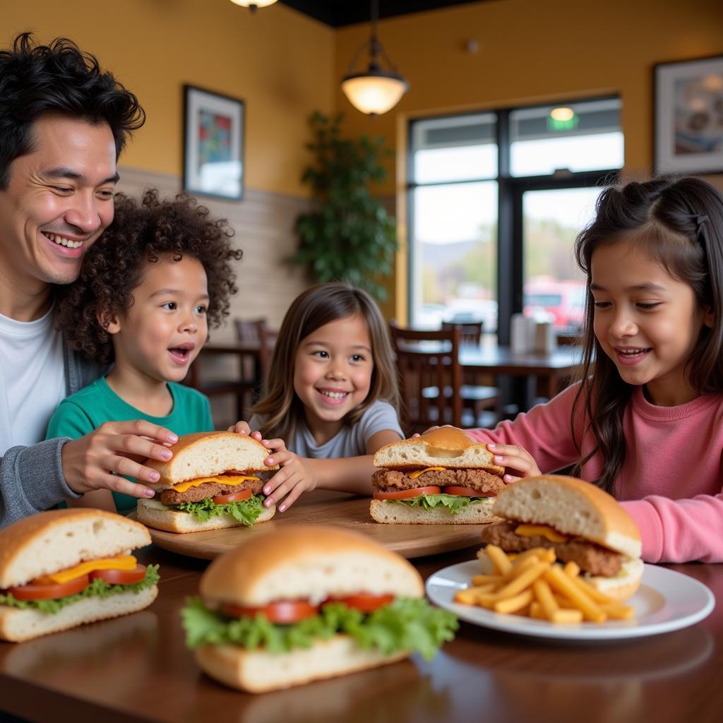 Family Enjoying Which Wich Sandwiches in Colorado Springs