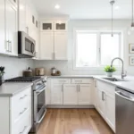 Modern Kitchen with White Cabinets and Stainless Steel Appliances