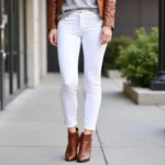 White jeans and brown ankle boots