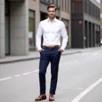 Man in White Shirt and Blue Pants