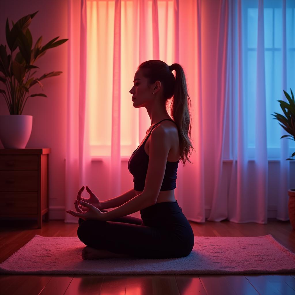 Woman Meditating in a Colorful Room