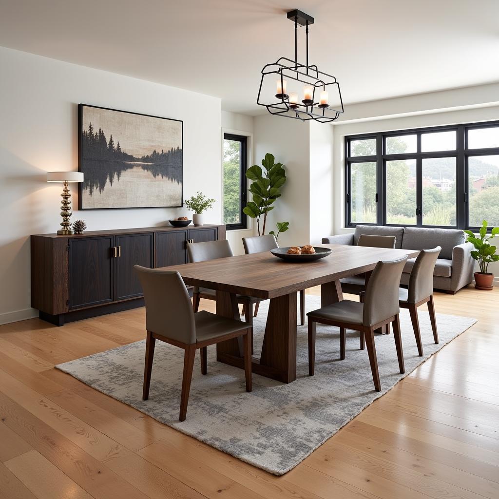 Dining Room with Contrasting Wood Tones