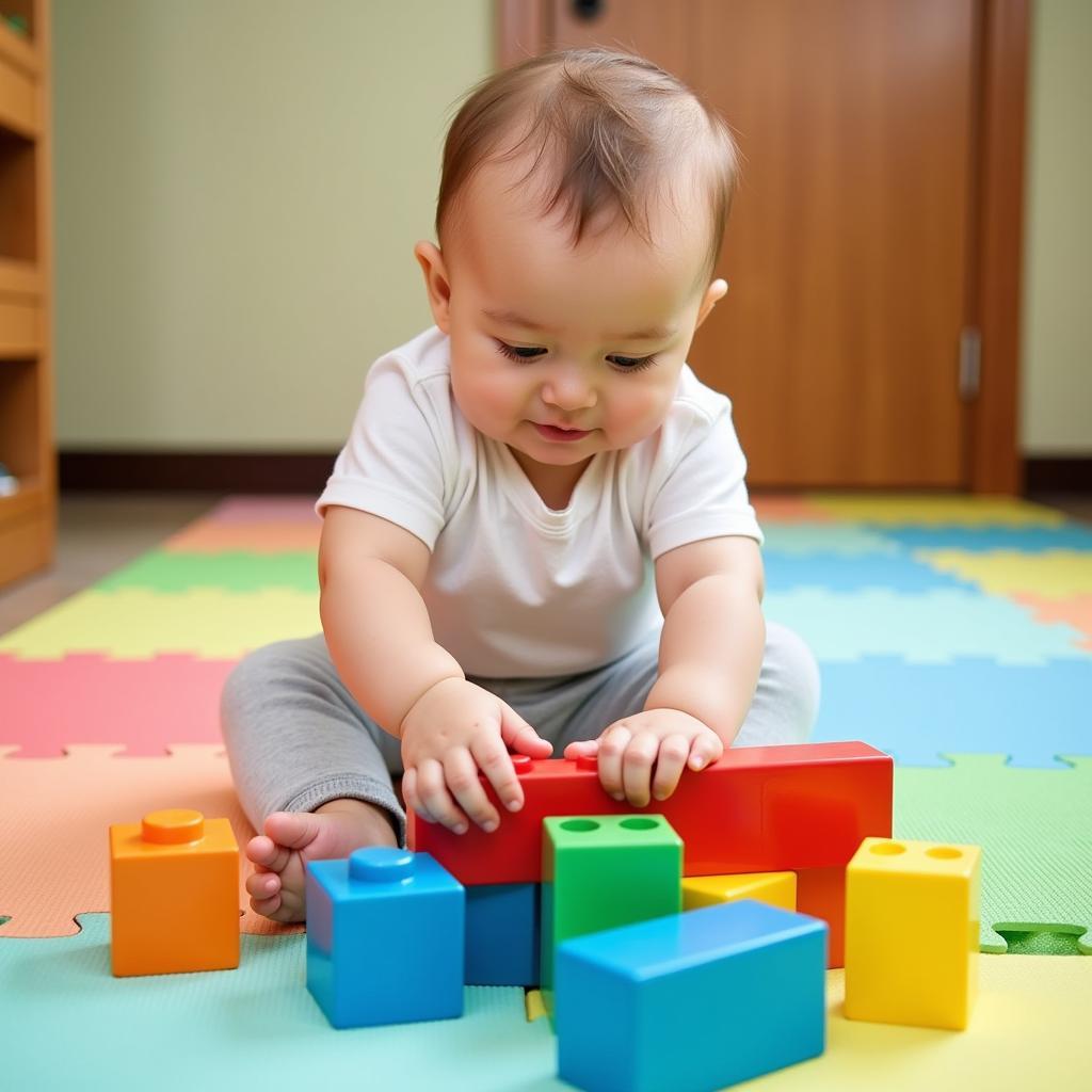 Baby Playing with Colorful Blocks