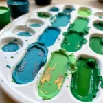 Mixing Blue and Gold Paint on a Palette