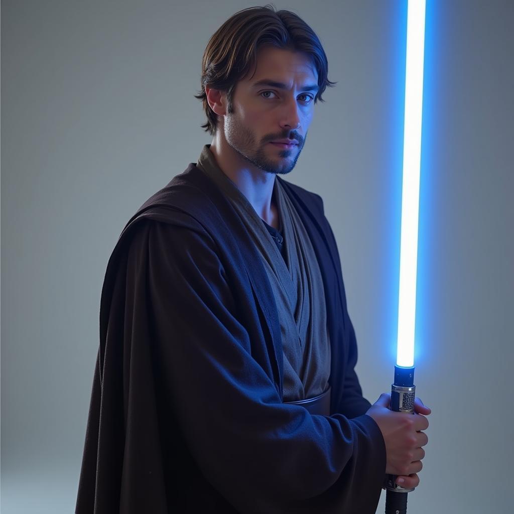 Blue Lightsaber Wielded by a Jedi Guardian