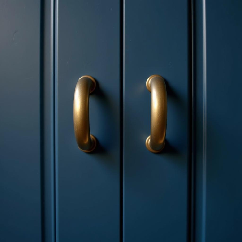 Brass Fixtures Against a Deep Blue Wall