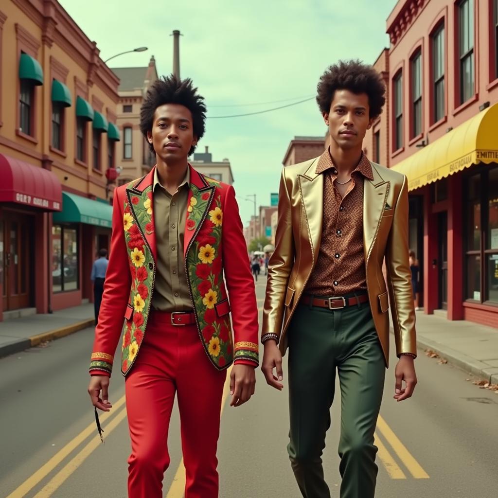 Bruno Mars in the Uptown Funk music video surrounded by vibrant colors