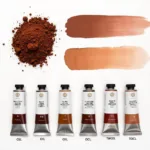 Burnt umber pigment and paint tubes