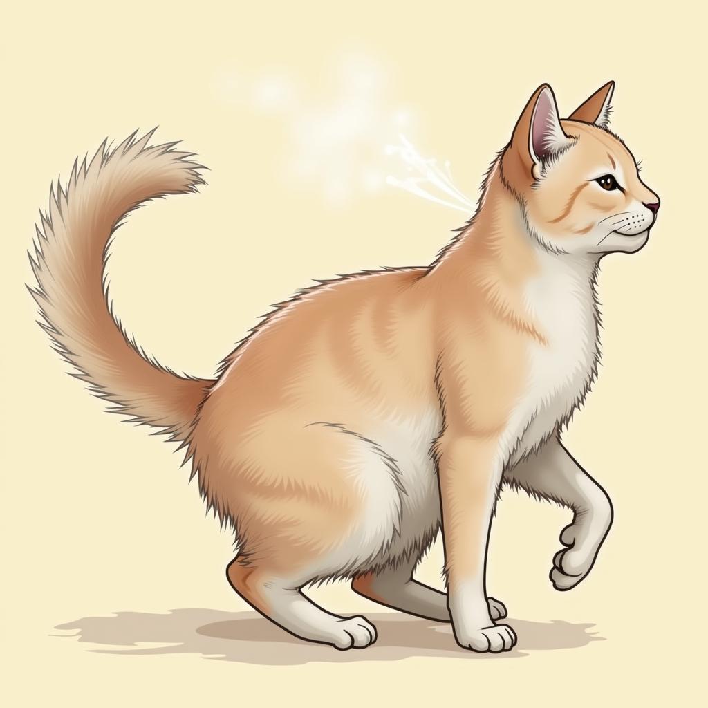 Cat Spraying Posture: Tail Up, Quivering