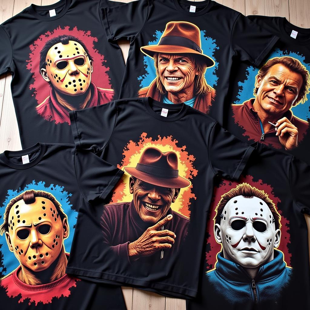 High-quality Cavity Colors t-shirt designs featuring iconic horror movie characters.