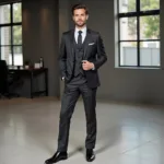 Charcoal Suit with Black Shoes for a Formal Look